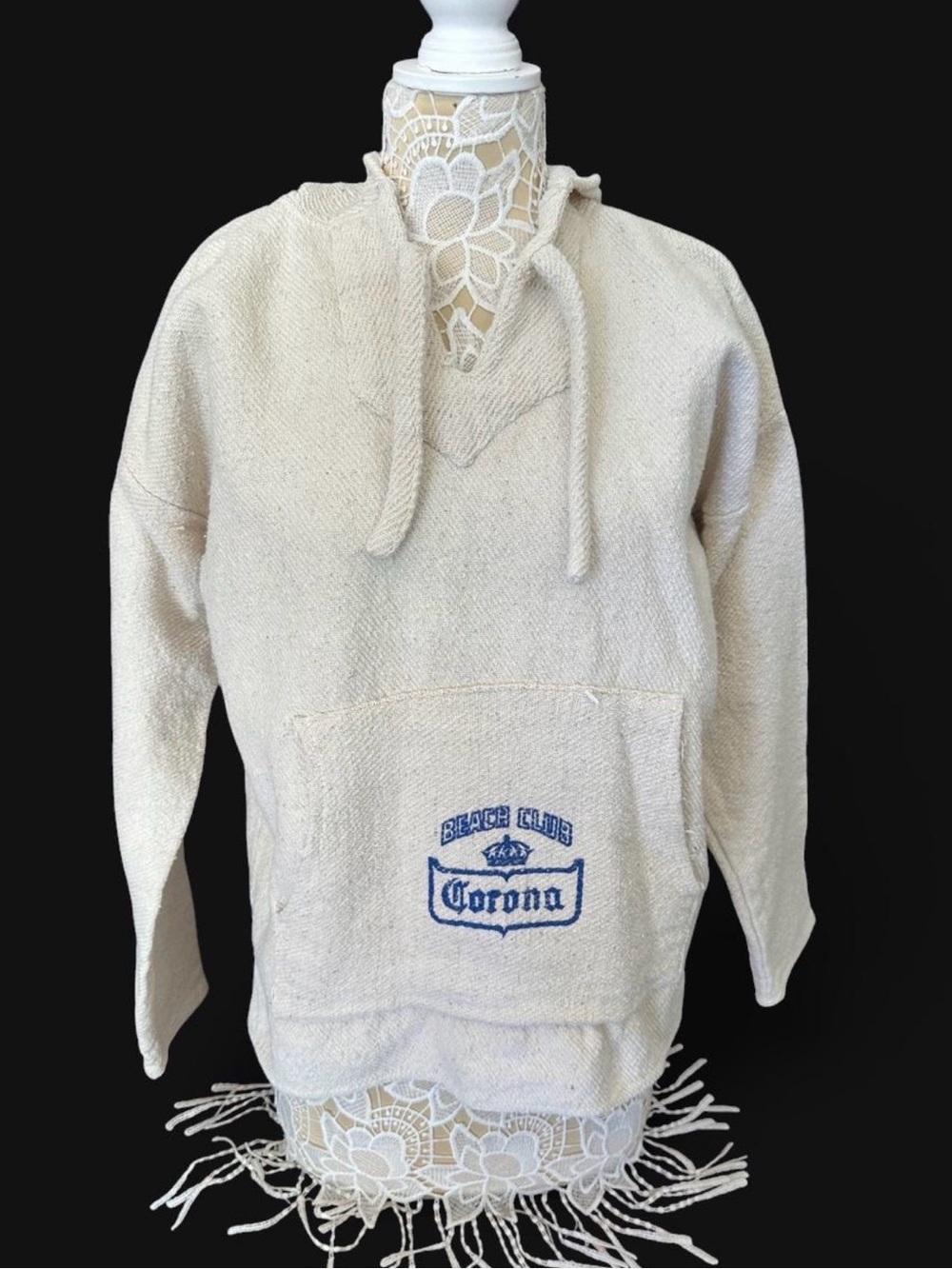 Corona Men's Cream Baja Pullover with Blue Logo